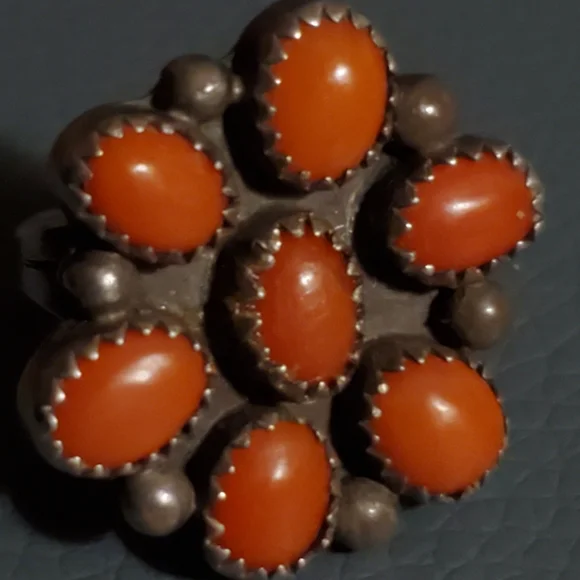 Native American Coral Ring Sterling Silver Size 6 Vintage - Picture 6 of 6